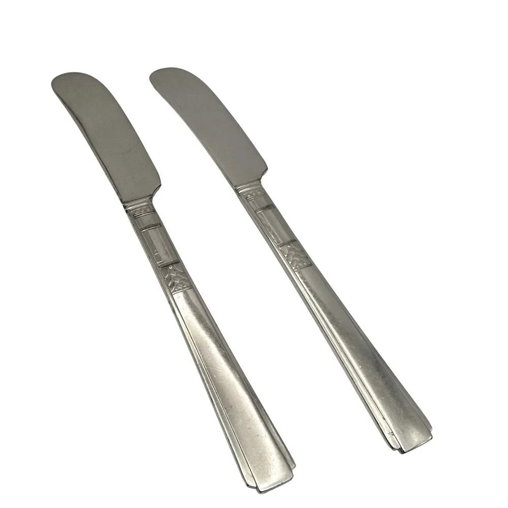 Vintage Silverplate Butter Knives Set of 2 Art Deco Flatware Spreaders 6